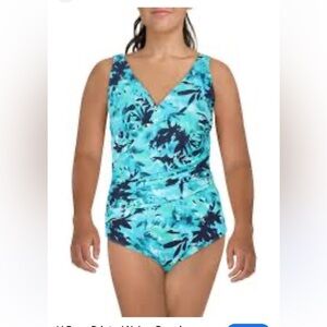 LL BEAN Vibrant Floral One-Piece Swimsuit Size 14 Long